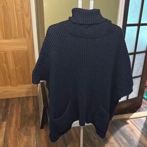 Steve Madden Dark Blue Knit Turtleneck Poncho
